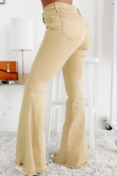 Raw Edge Mid Waist Flared Jeans - Clothes For Her Online Store