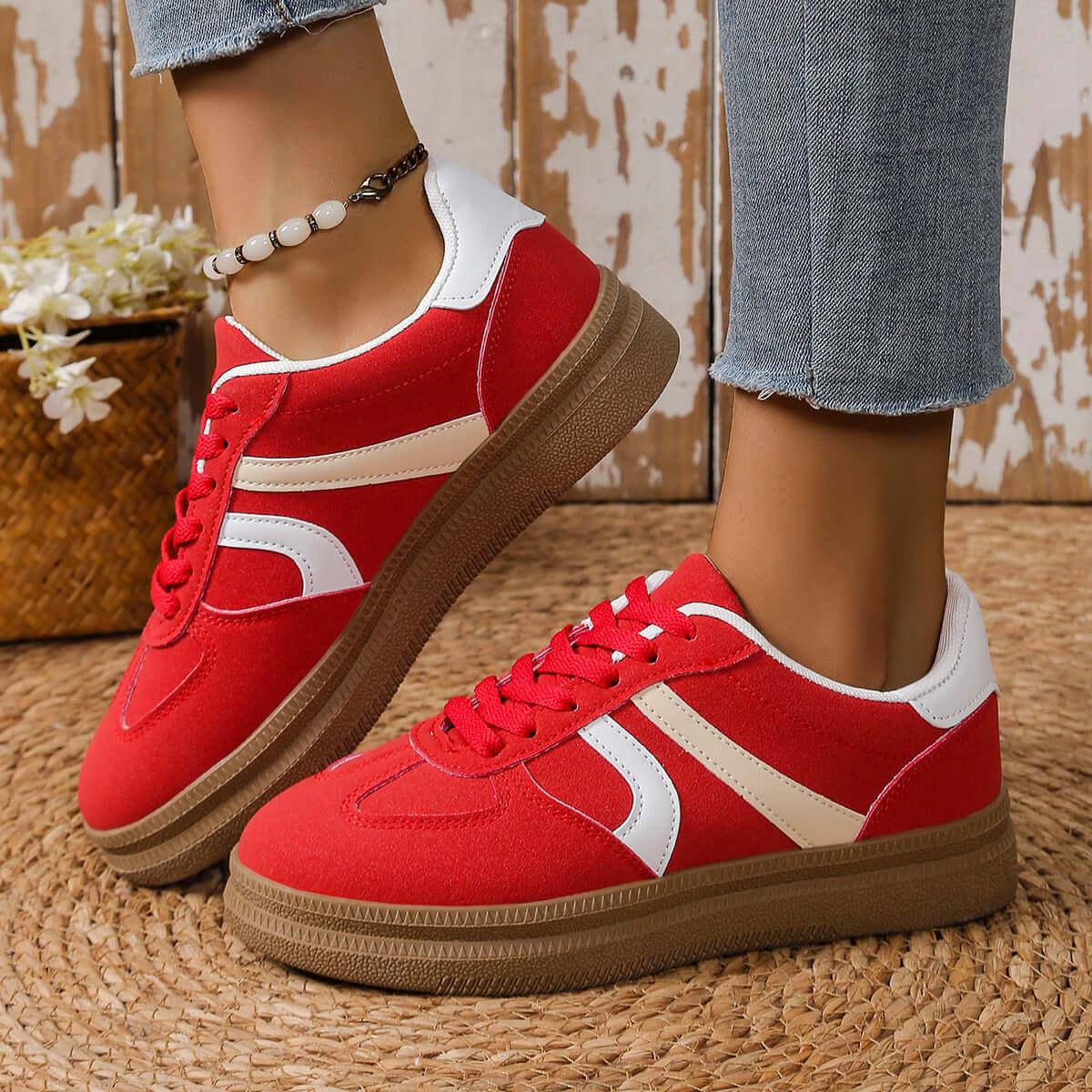 Contrast Round Toe Platform Sneakers