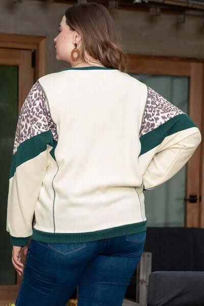 Plus Size Leopard Waffle-Knit Long Sleeve T-Shirt - Clothes For Her Online Store