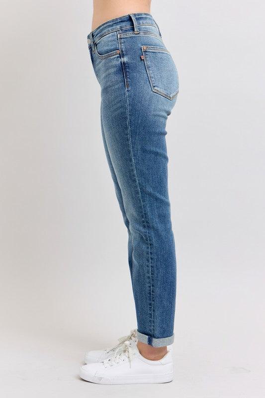 Judy Blue Full Size Mid Rise Skinny Cuff Jeans with Pockets Plus Size - Clothes For Her Online Store