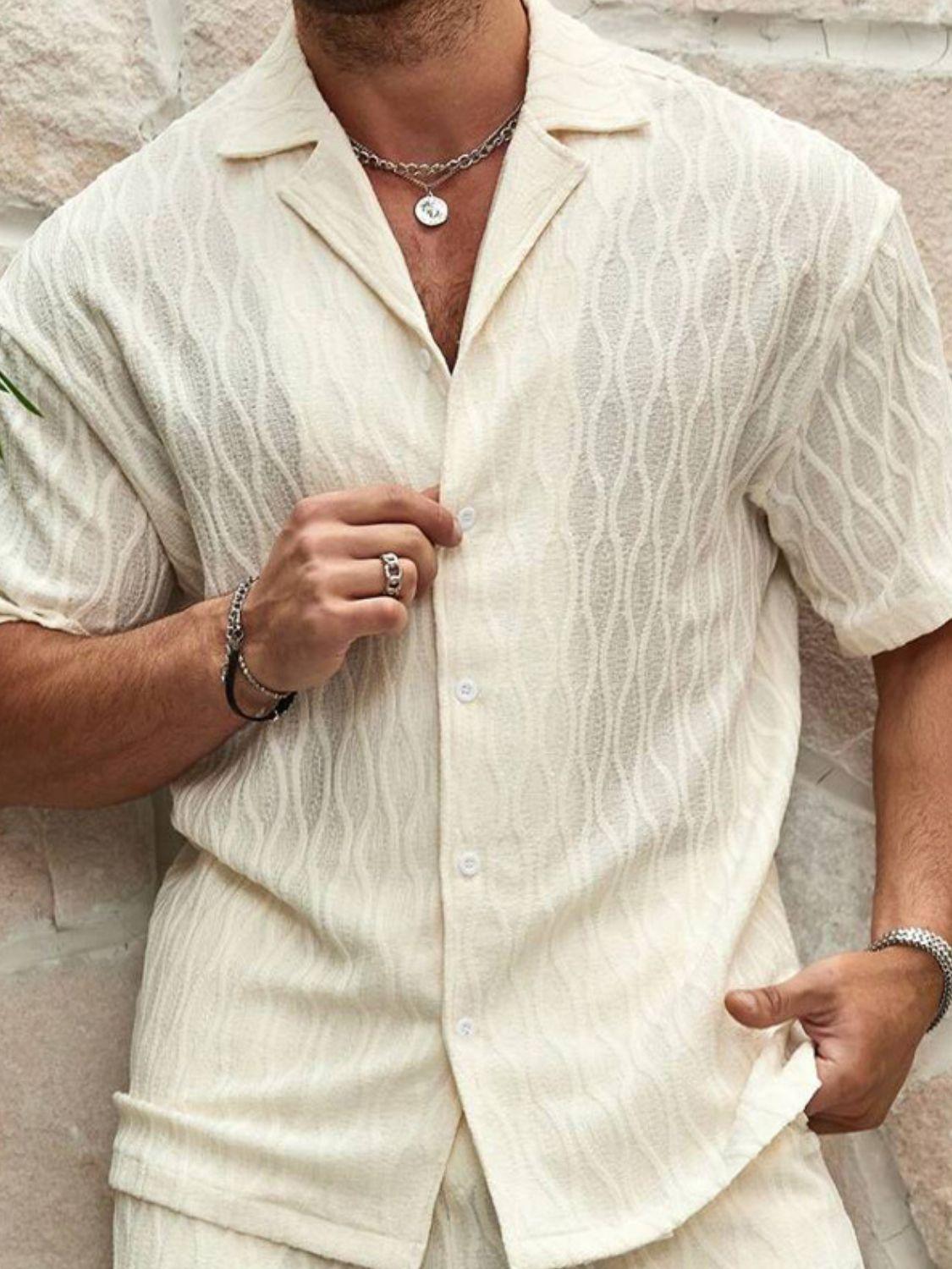 Men's Plus Size Collared Neck Short Sleeve Top and Shorts Set