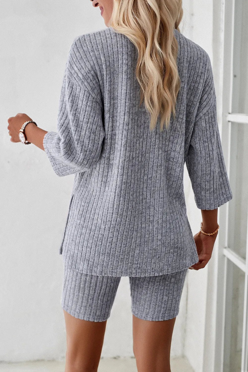 Devine Ribbed Round Neck Top and Shorts Set - Clothes For Her Online Store
