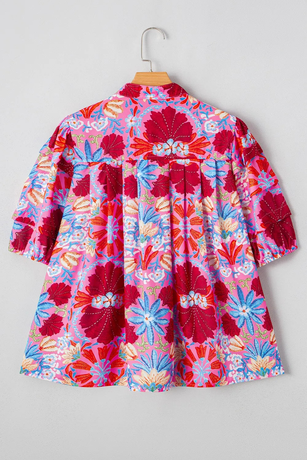 Floral Puff Sleeve Button-Up Top