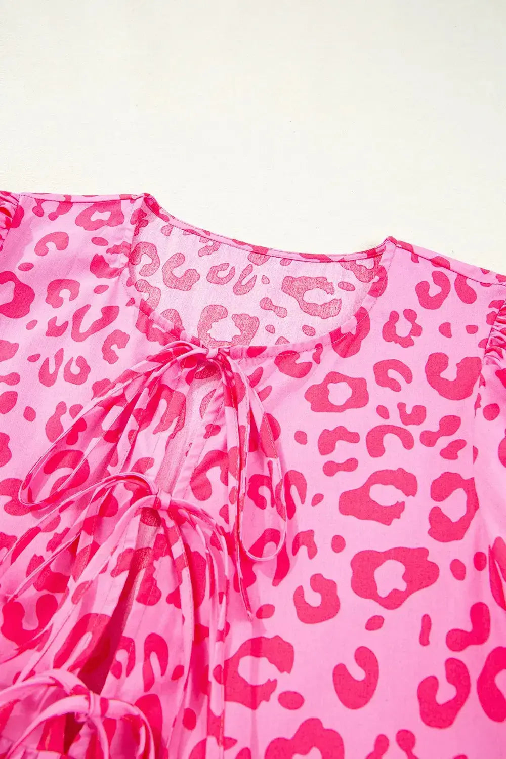 Leopard Tie Front Puff Sleeve Dress