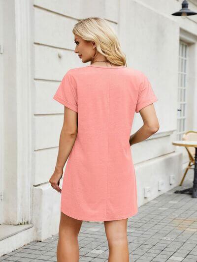 V-Neck Short Sleeve Mini Tee Dress