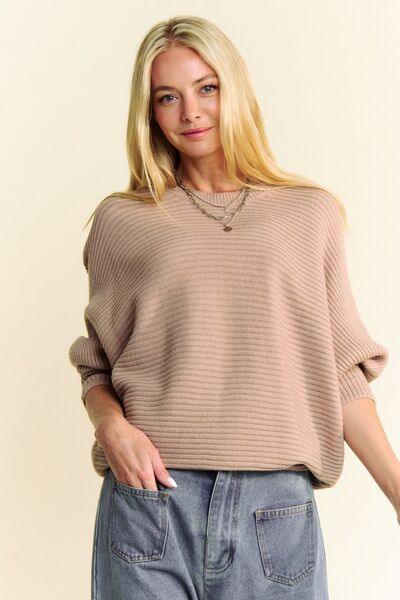 Davi & Dani Round Neck Batwing Sleeve Sweater - Clothes For Her Online Store