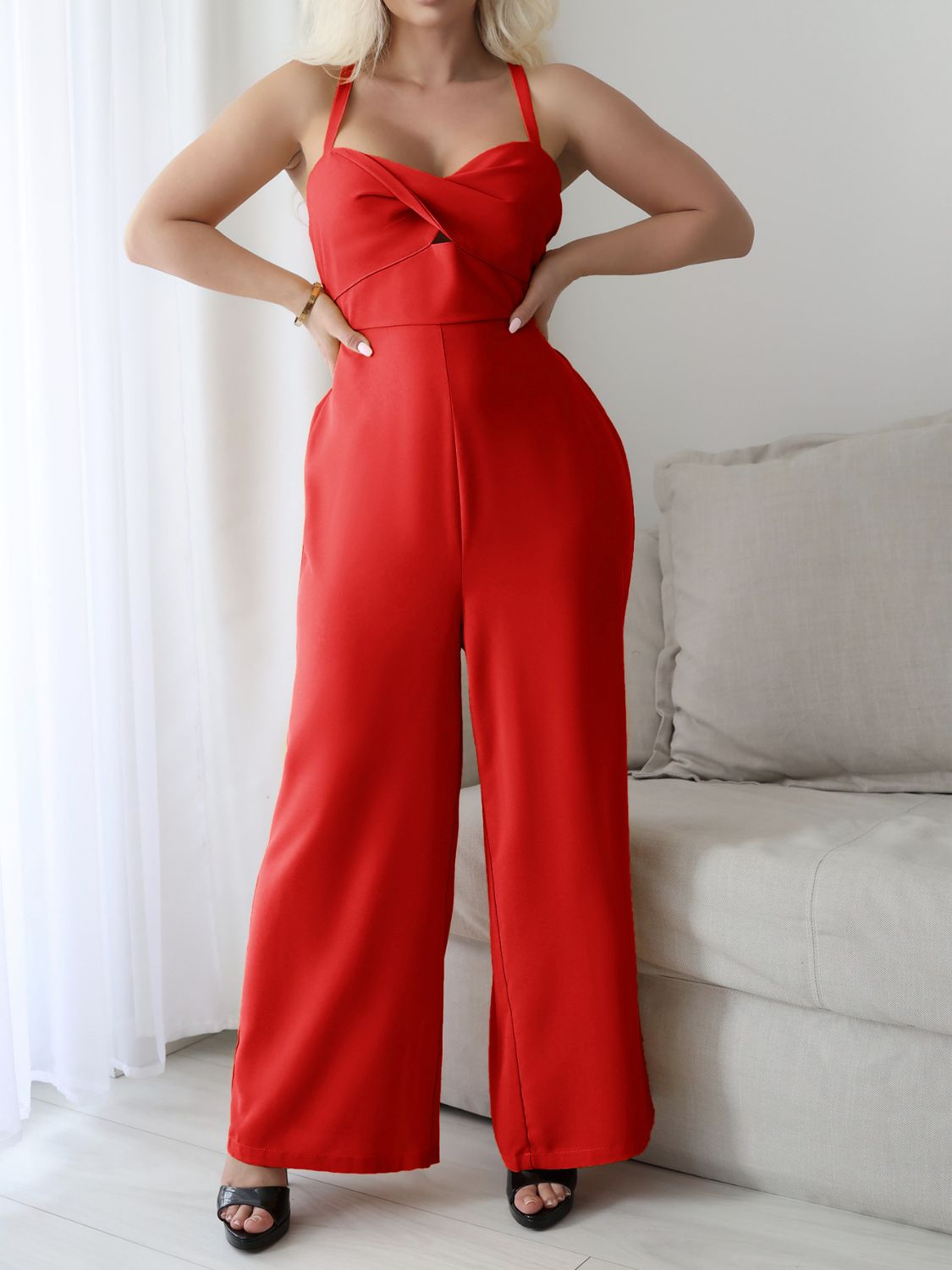 Devine Tie Back Backless Crisscross Jumpsuit