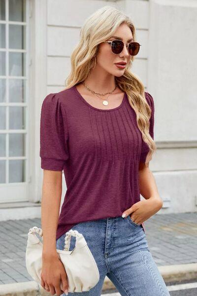 Round Neck Short Sleeve T-Shirt - Clothes For Her Online Store