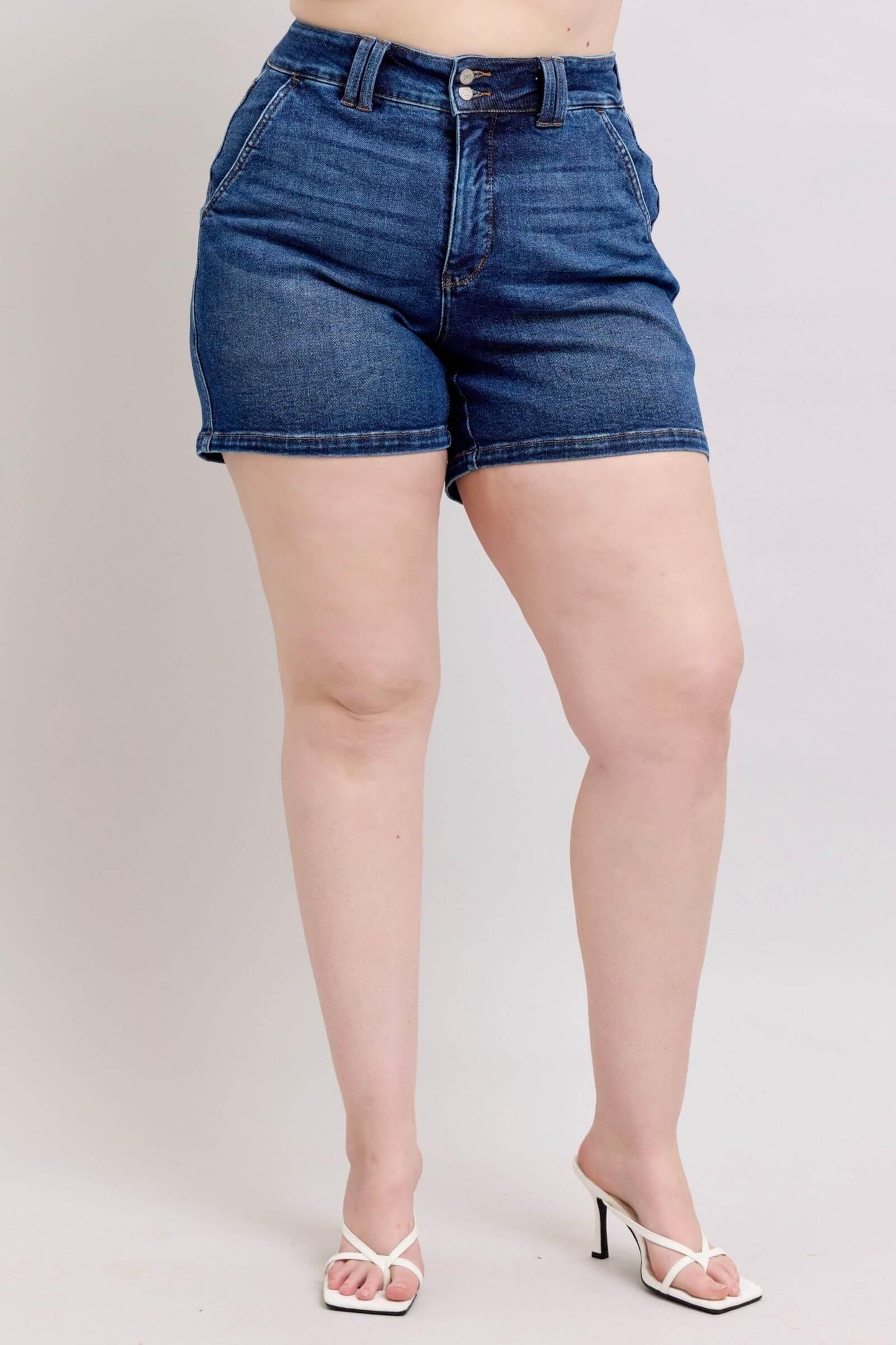 Judy Blue Full Size Double Button Waistband Denim Shorts Plus Size