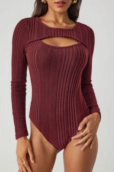 Ribbed Cutout Round Neck Bodysuit