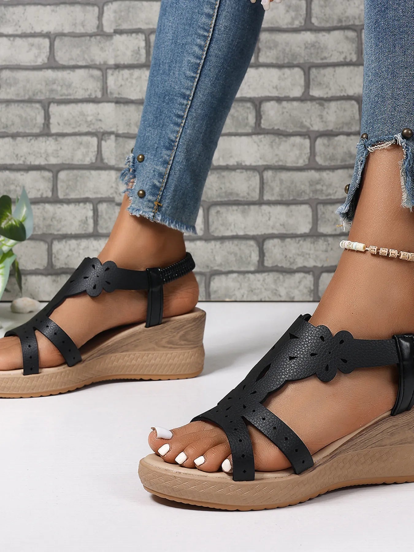 Cutout Wedge Platform Sandals