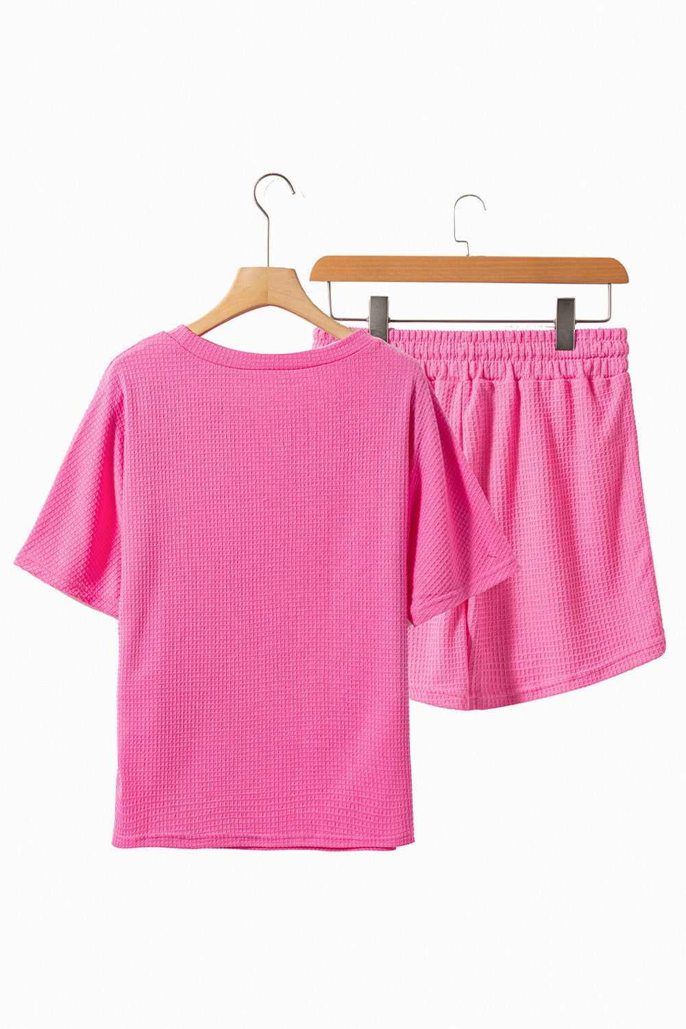 Waffle-Knit Round Neck Top and Shorts Set - Clothes For Her Online Store
