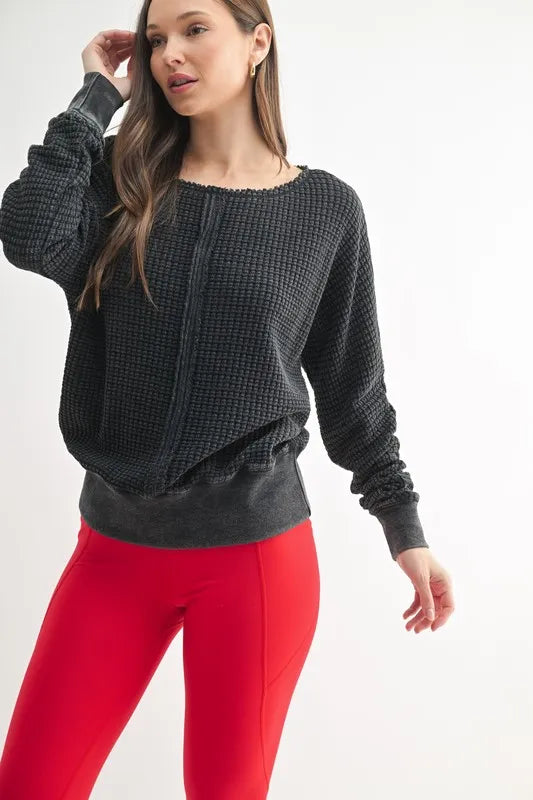 MONO B Chunky Waffle Boat Neck Sweater