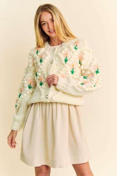 Davi & Dani Floral Pattern Button Down Cardigan - Clothes For Her Online Store