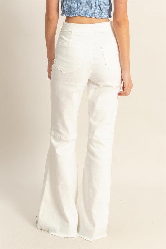 HYFVE Raw Hem High-Waist Washed Flared Jeans - Clothes For Her Online Store