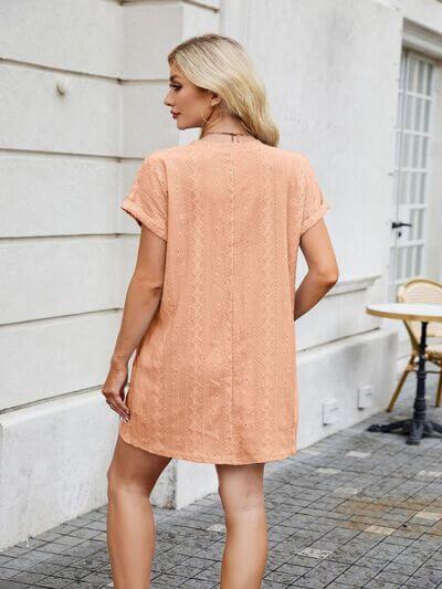 Round Neck Short Sleeve Mini Dress - Clothes For Her Online Store