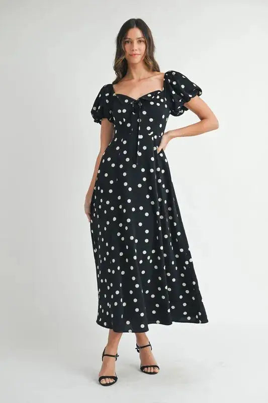 MABLE Polka Dot Puff Sleeve Midi Dress - Clothes For Her Online Store