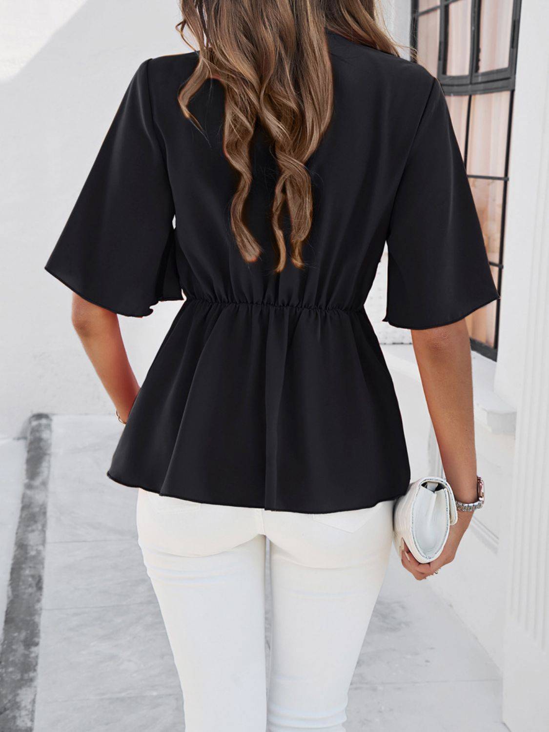 Devine Tied Front Peplum Blouse