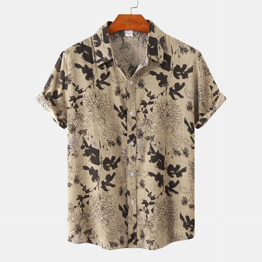 Men's Plus Size Floral Print Short Sleeve Button Down Shirt