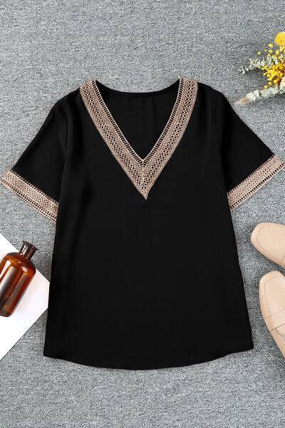 Plus Size V-Neck Short Sleeve Blouse - Clothes For Her Online Store