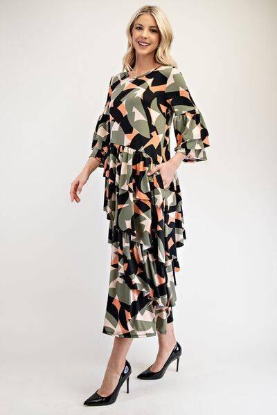 Celeste Full Size Printed Asymmetrical Ruffle Midi Dress Plus Size