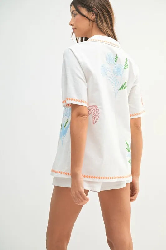 MABLE Embroidered Button Down Shirt and Shorts Set - Clothes For Her Online Store