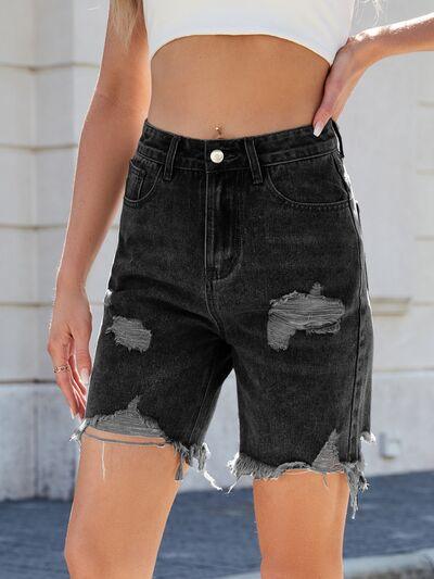 Distressed Raw Hem Denim Shorts