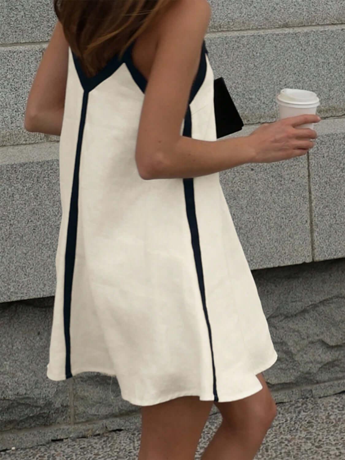 Contrast Trim V-Neck Mini Cami Dress - Clothes For Her Online Store