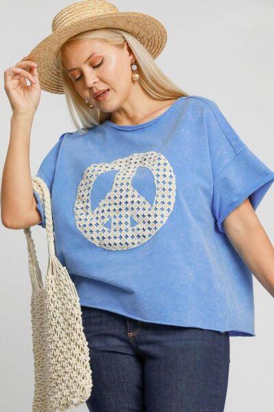 Umgee Full Size Mineral Wash T-Shirt with Lace Applique Plus Size