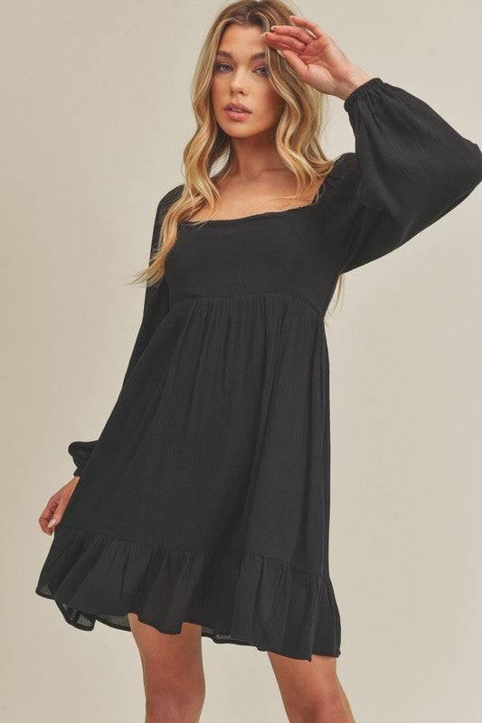 Aemi + Co Ruffled Hem Square Neck Balloon Sleeve Mini Dress