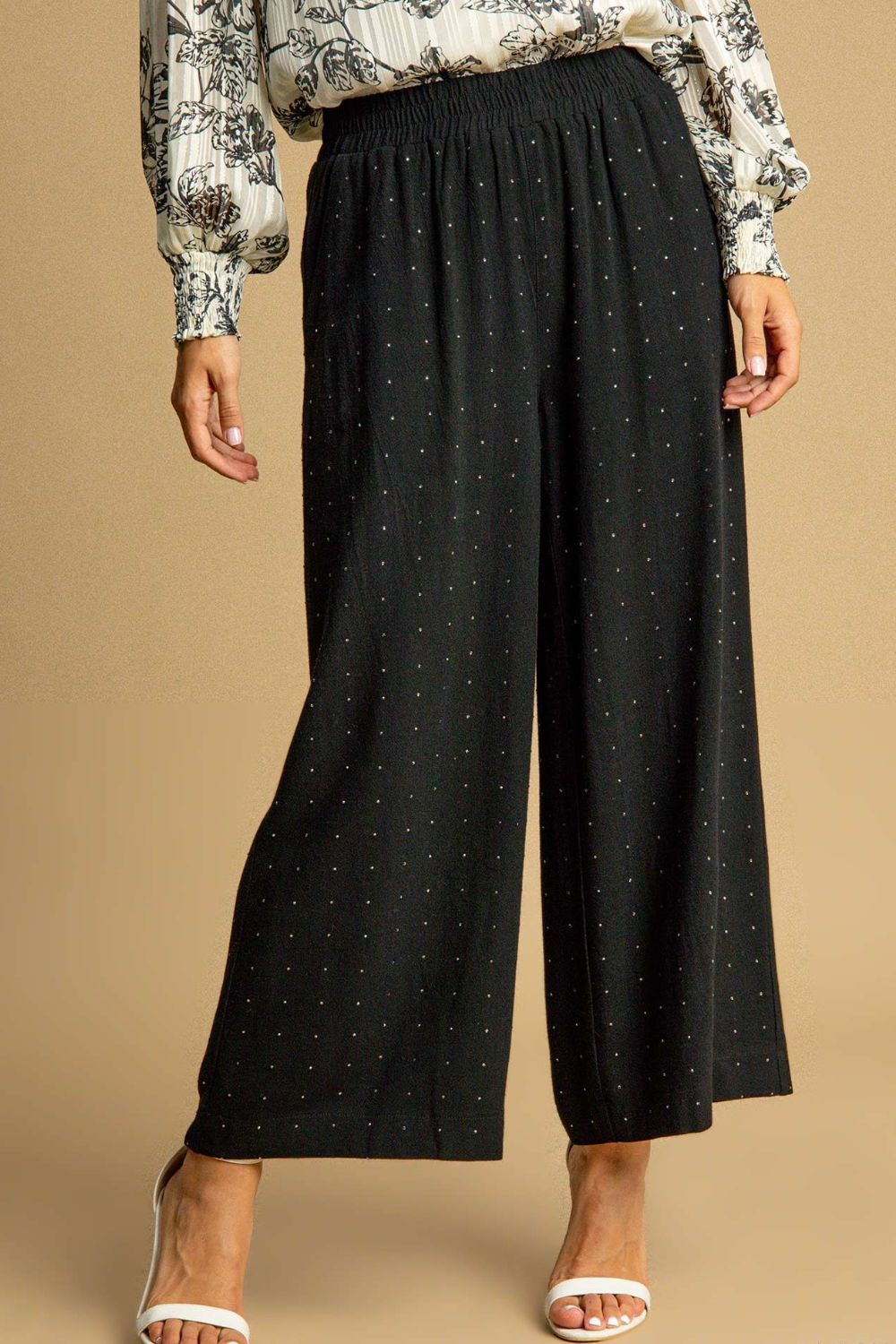 Umgee Full Size High Waisted Embellished Linen Pants Plus Size - Clothes For Her Online Store