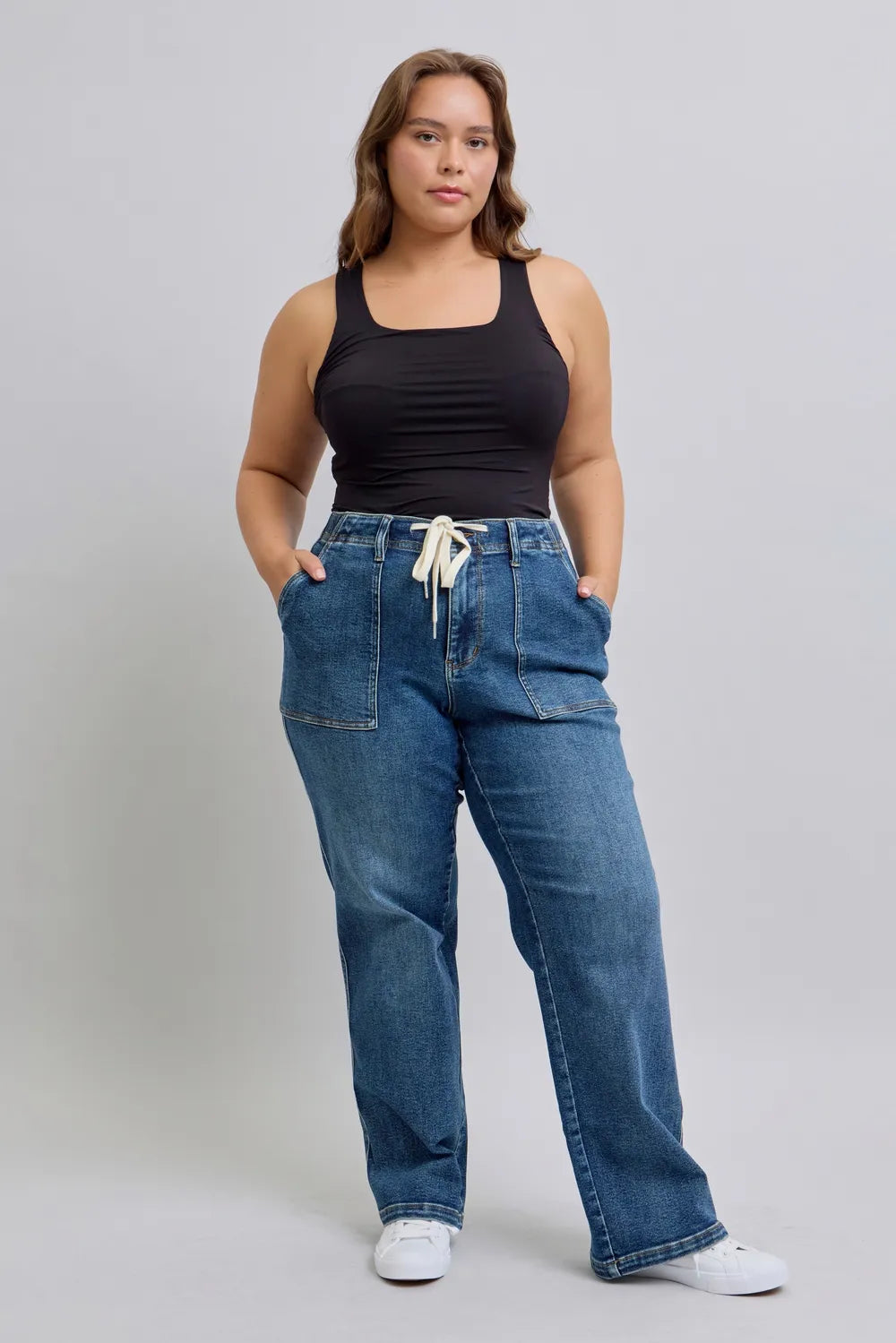 Judy Blue Plus Size High Waist Drawstring Wide Leg Jeans