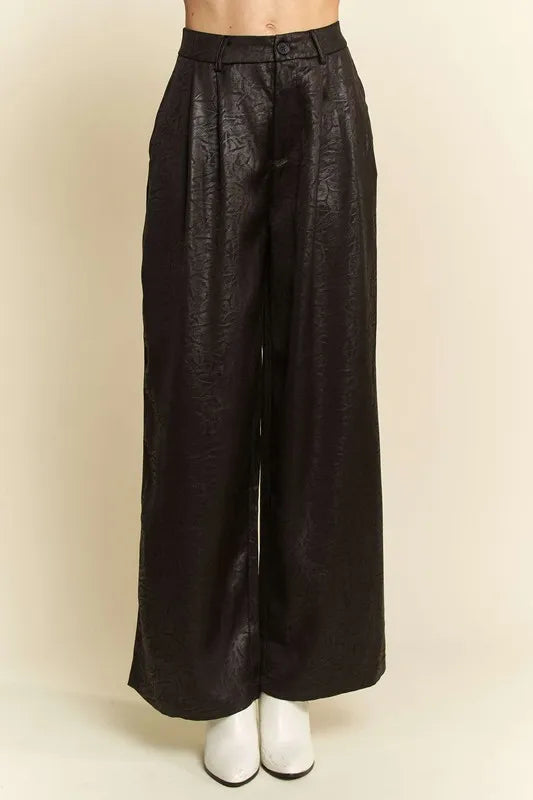 Davi & Dani Crinkled Textured Wide Leg Pants - Clothes For Her Online Store