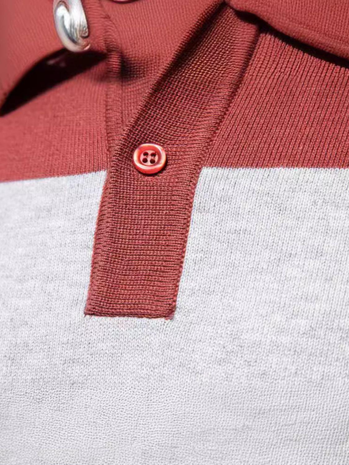 Men's Striped Long Sleeve Knit Polo - Clothes For Her Online Store