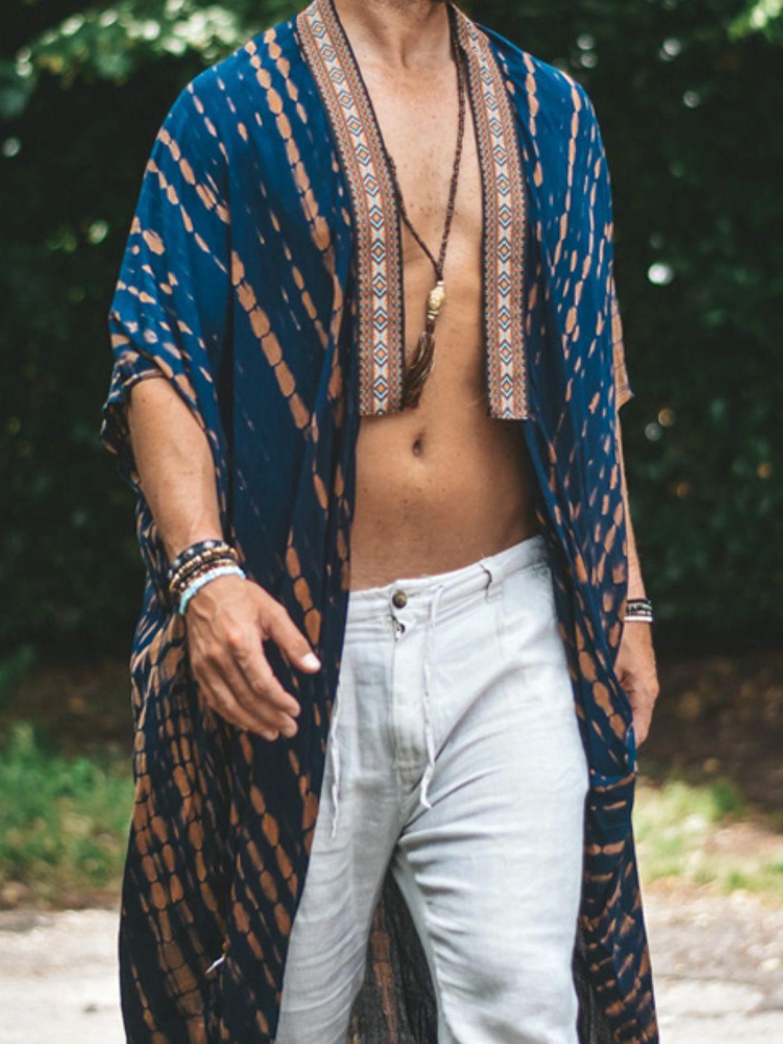 Men's Plus Size Printed Open Front Cover-Up - Clothes For Her Online Store