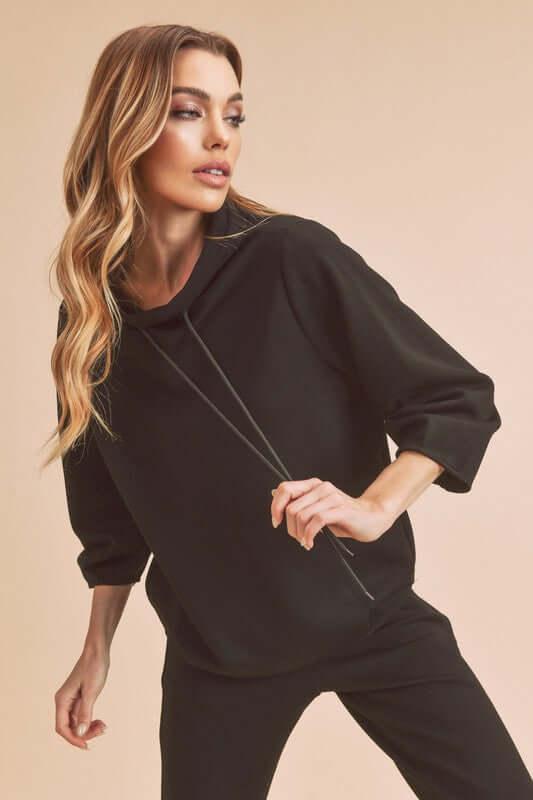 Aemi + Co Lightweight Drawstring Mock Neck Sweatshirt