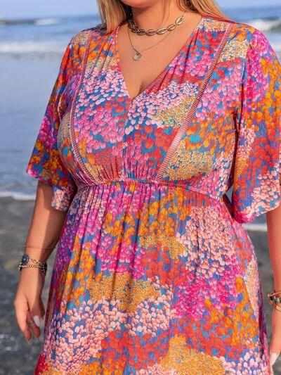 Plus Size Printed V-Neck Half Sleeve Maxi Dress