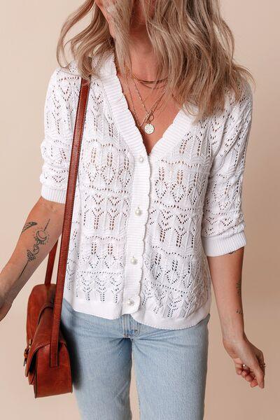 Hollow Out V Neck Knit Cardigan