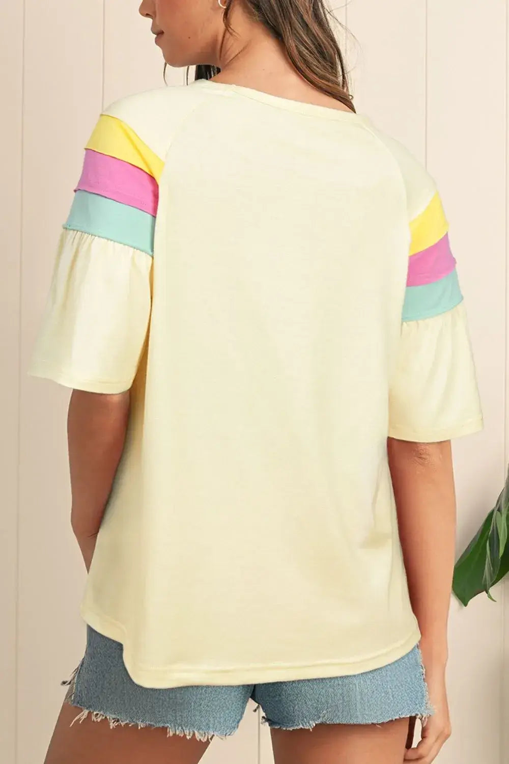 Color Block Stitched Sleeve Loose T Shirt
