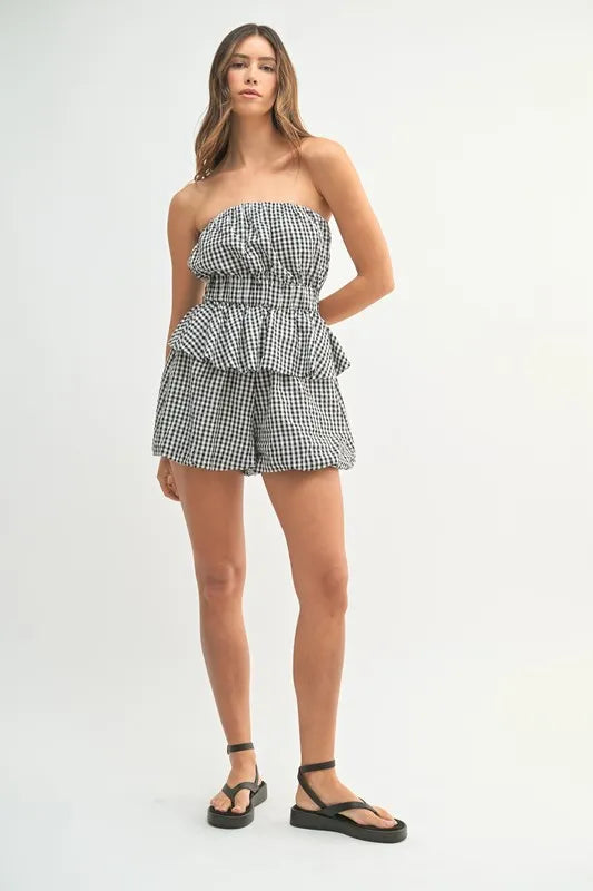 MABLE Gingham Tube Top and Shorts Set - Clothes For Her Online Store