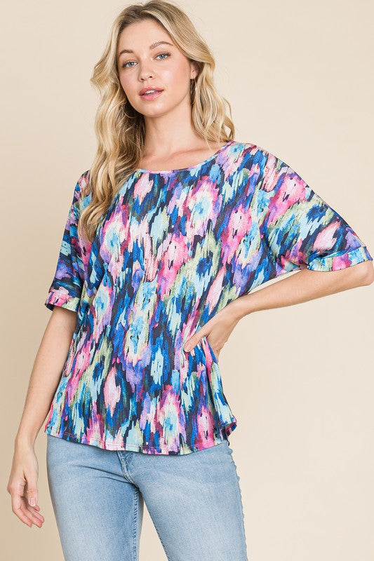 BOMBOM Lightweight Contrast Round Neck Short Sleeve T-Shirt - Clothes For Her Online Store