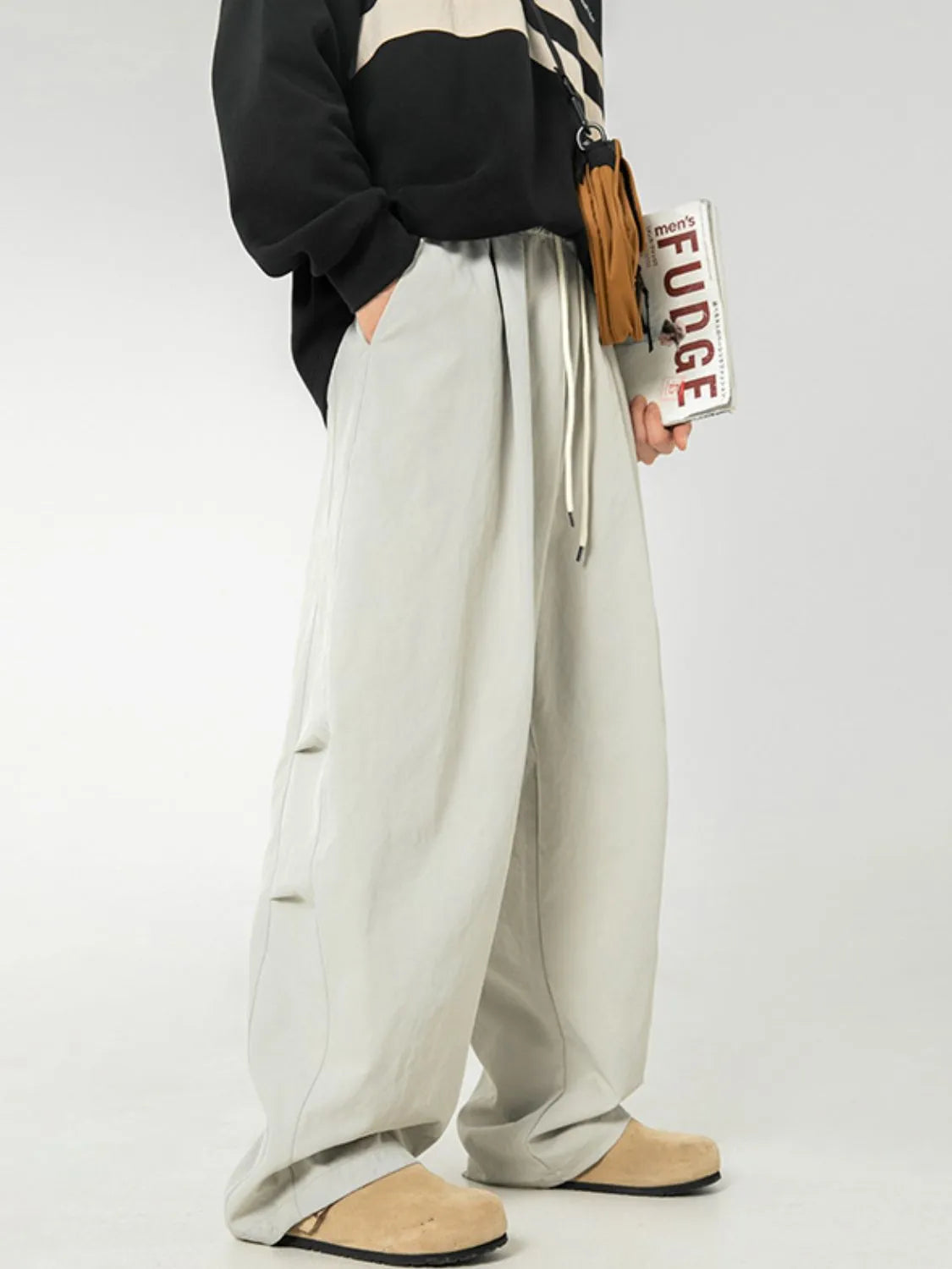 Men's Side Ruched Wide Leg Pants