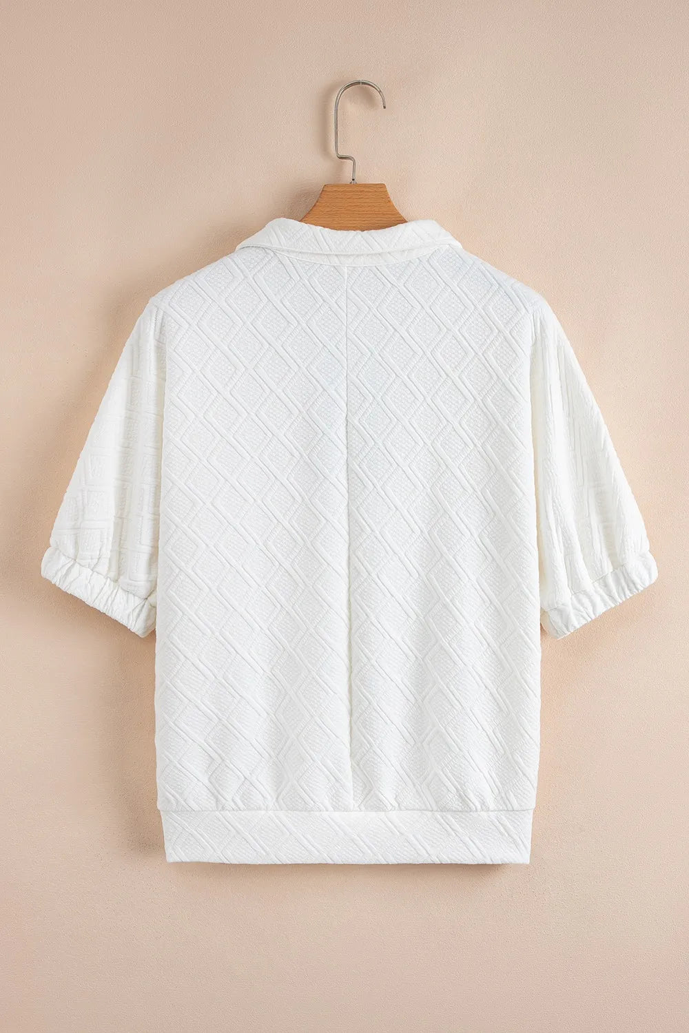 Contrast Striped Collar Patchwork Textured Half Sleeve Blouse