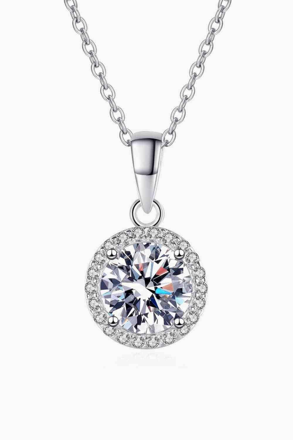 Adored Chance to Charm 1 Carat Moissanite Round Pendant Chain Necklace