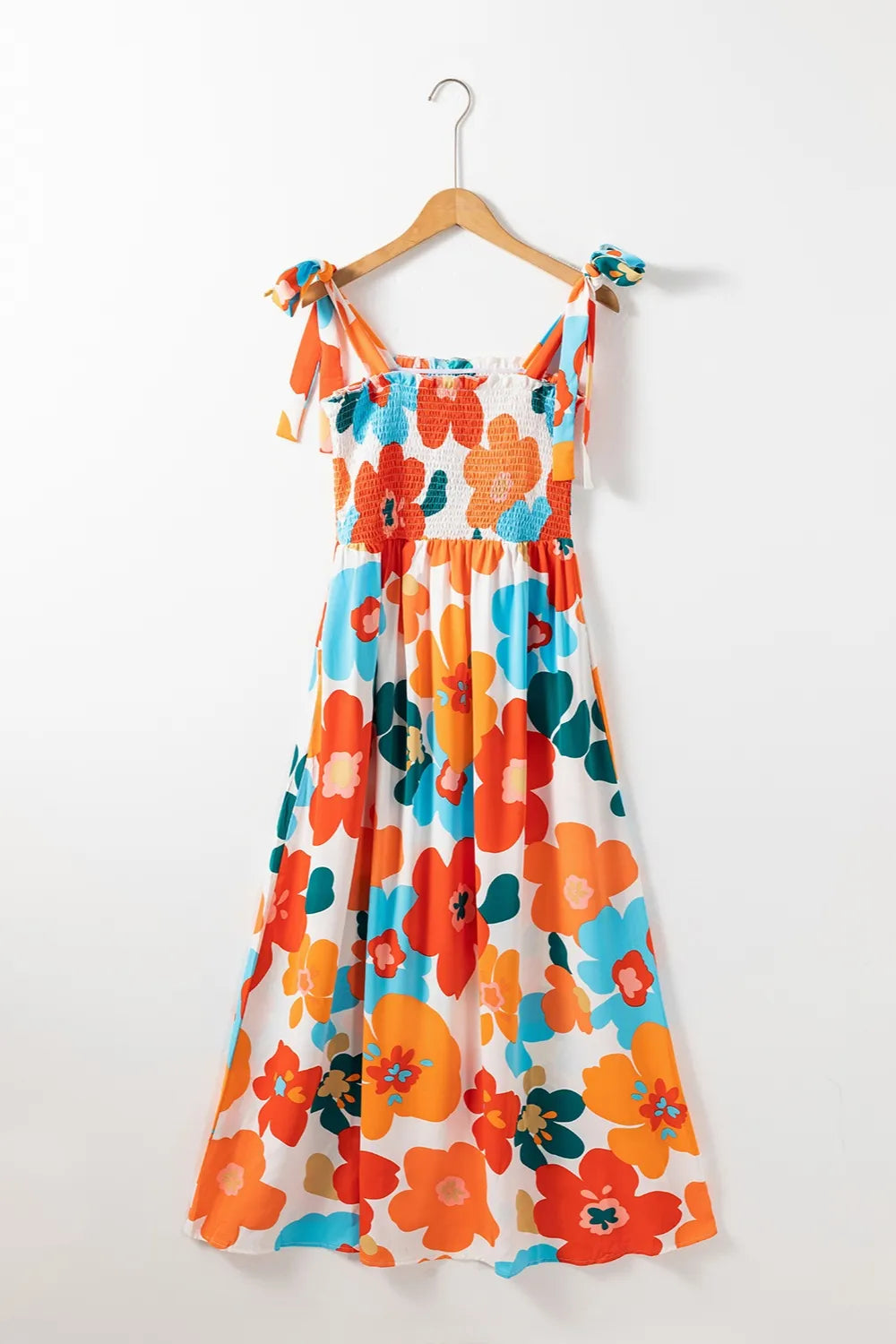 Smocked Printed Square Neck Dress