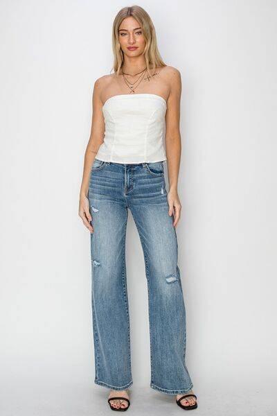 RISEN Full Size High Waist Distressed Wide Leg Jeans - Clothes For Her Online Store