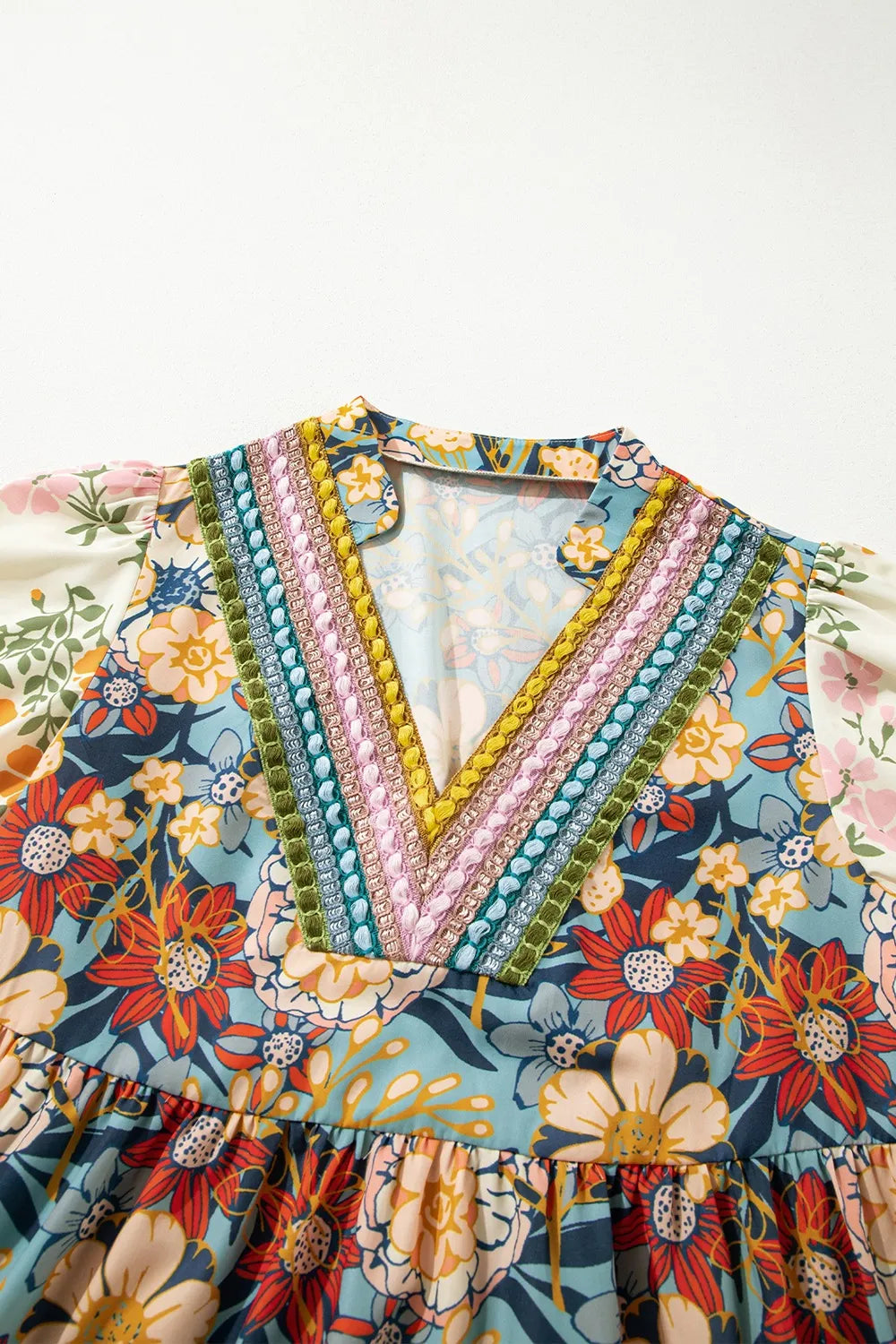 Printed Notched Flounce Sleeve Mini Dress