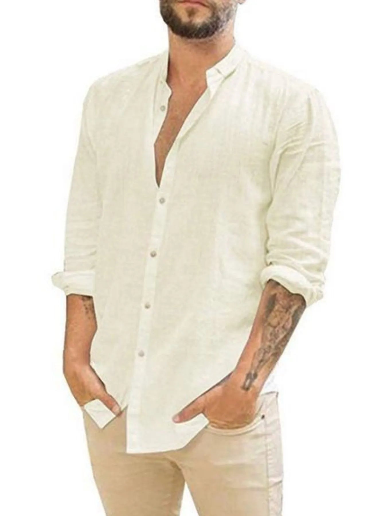 Men's Full Size Casual Linen Button Down Shirt Plus Size