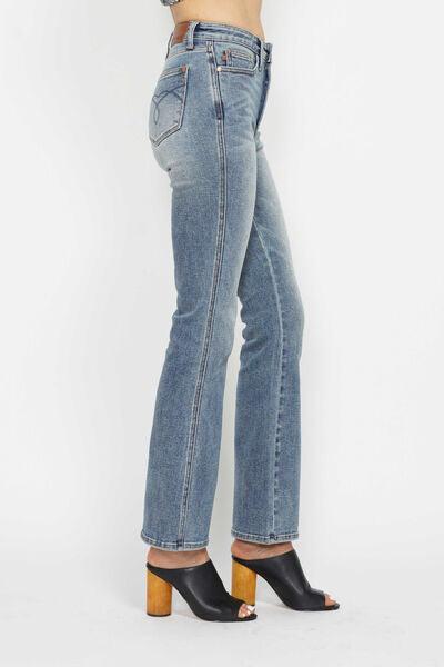 Judy Blue Full Size Tummy Control Back Embroidered Pocketed Bootcut Jeans Plus Size - Clothes For Her Online Store