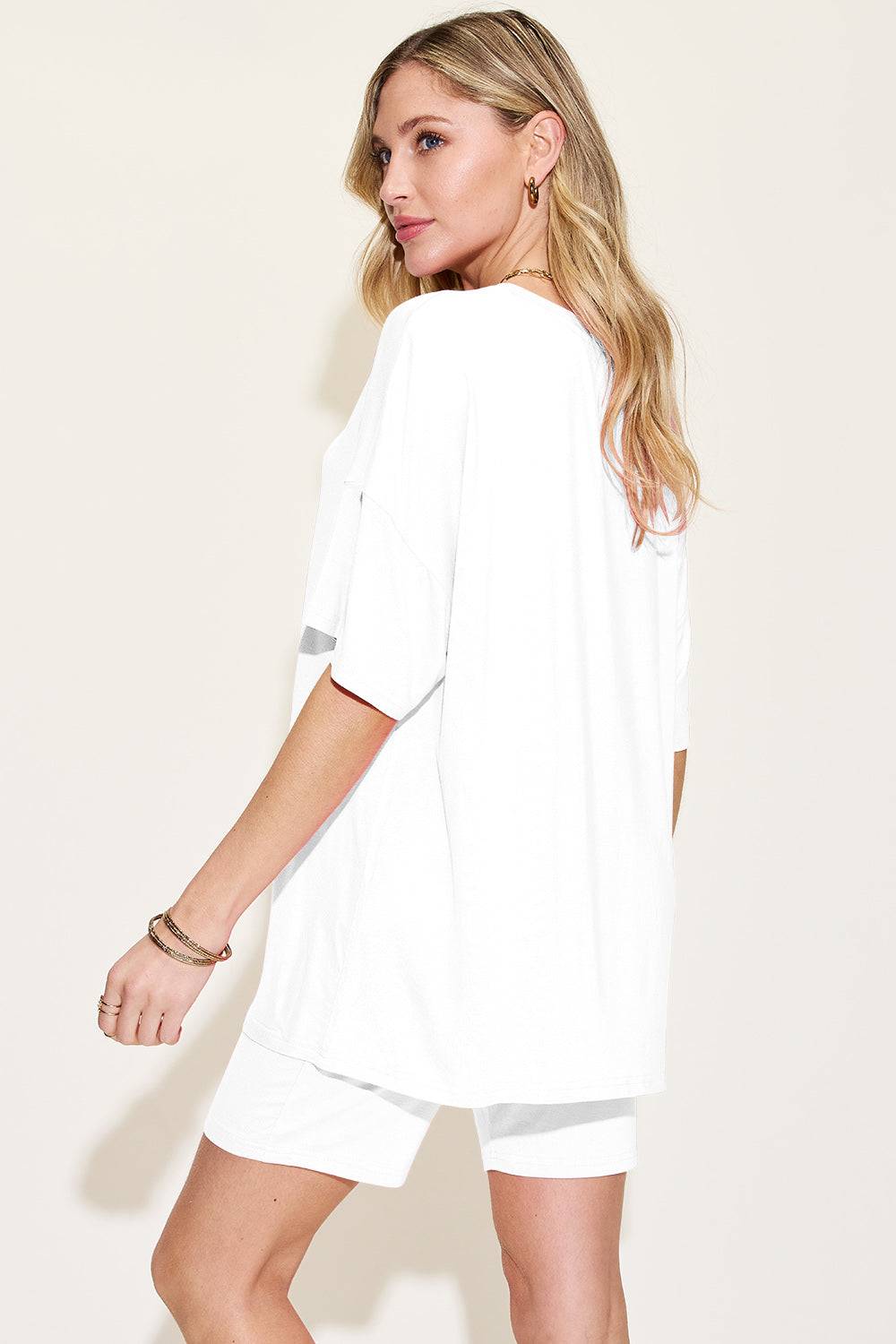 Basic Bae Bamboo Full Size V-Neck Drop Shoulder T-Shirt and Shorts Set - Clothes For Her Online Store